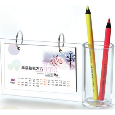 2014台历制作亚克力带笔筒台历定做
